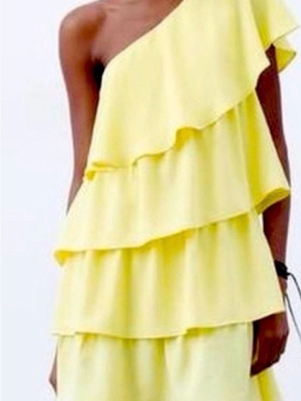 Zara One-Shoulder Layered Ruffle Dress in Lemon Yellow